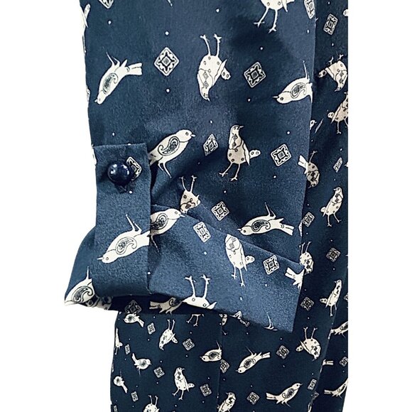 LILY ROSE Womens Shirt Dress Size Medium Bird Navy Blue Preppy Casual Shift Mini - Picture 6 of 16
